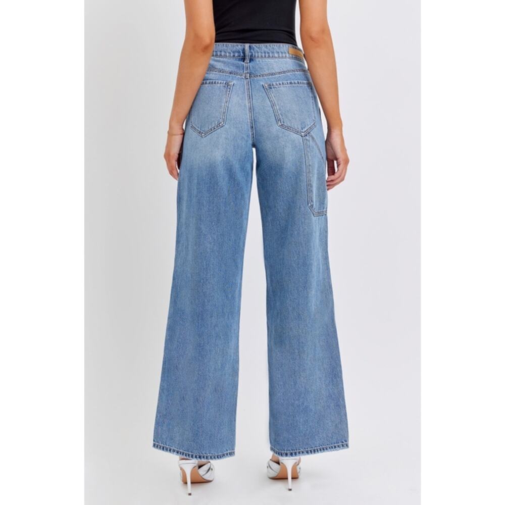 Cello Medium Wash Size 9/29 High Rise Wide Leg Jean with Carpenter Details - Picture 4 of 5